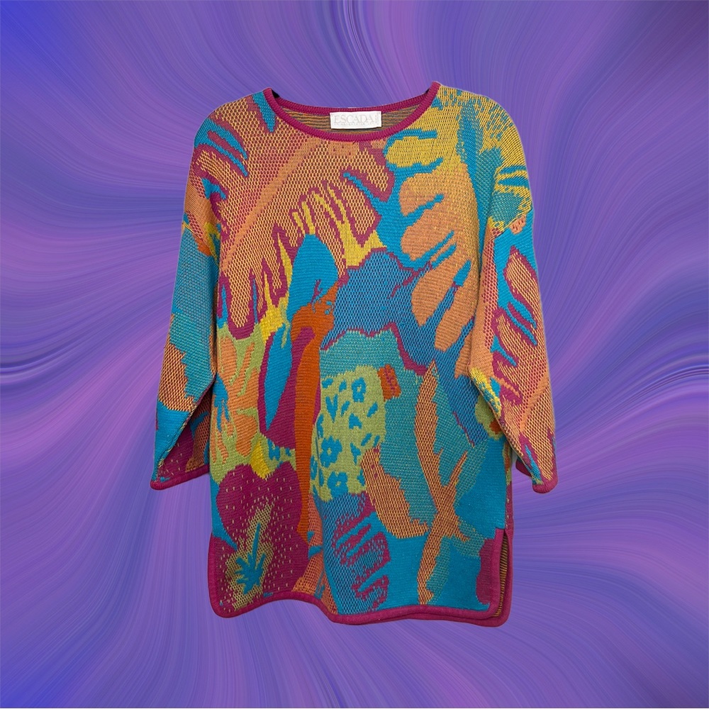 Vintage Women’s Escada Abstract Floral Scoop Neck Sweater Size 40 Medium